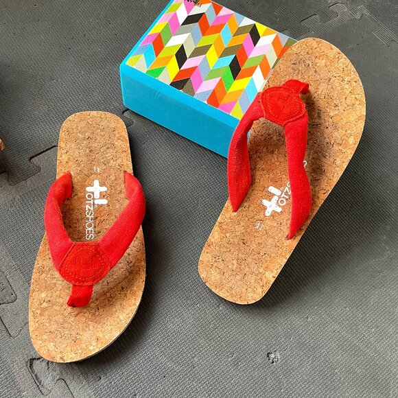 EUC OTZ Geta Linen Flip Flops 41 M 9 W 11 RED cork Lite slip on shoes slides - Picture 1 of 3